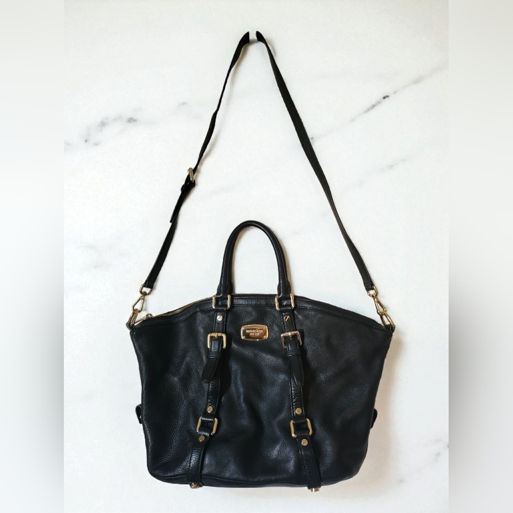 Michael Kors Black Leather Tote with Gold Accents